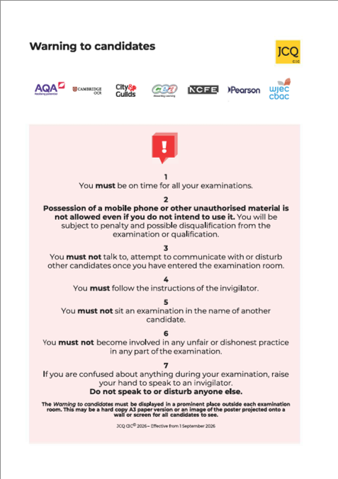 Warning to Candidates